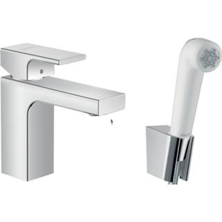 👉 Wastafelmengkraan chroom HansGrohe Vernis Shape Eengreeps 100 Zinc Met Handdouche en Doucheslang 160 cm 4059625329962