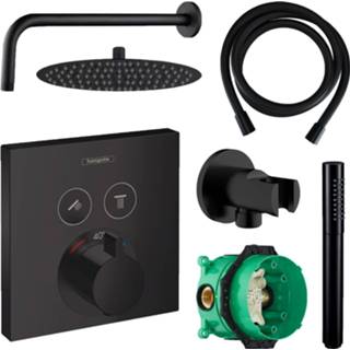 👉 Handdouche zwart Hansgrohe Select Regendoucheset Inbouw Wanduitloop met en Vierkante Plaat 8719304280934