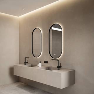 👉 Spiegel zwart mat Boss & Wessing Thyreos 40x100cm Ovaal Met Rand LED Verlichting Geïntegreerde Spiegelverwarming 8719304613787