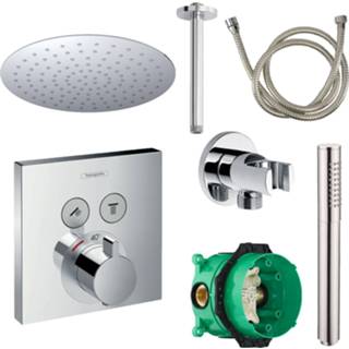 👉 Handdouche chroom Hansgrohe Select Regendoucheset Inbouw Plafonduitloop met en Vierkante Plaat 8719304281924