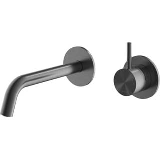 👉 Wastafelmengkraan PVD Geborsteld Gunmetal Afbouwdeel Hotbath Archie Inbouw Met 3+3 Inbouwsysteem en 18CM Uitloop 8720629190976