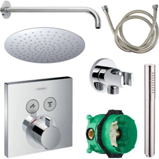 👉 Handdouche chroom Hansgrohe Select Regendoucheset Inbouw Wanduitloop met en Vierkante Plaat 8719304281900