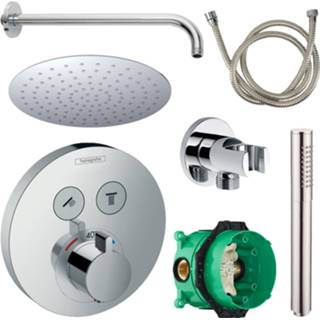 👉 Handdouche chroom Hansgrohe Select Regendoucheset Inbouw Wanduitloop met en Ronde Plaat 8719304281917