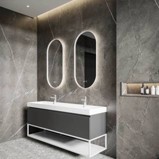 👉 Spiegel wit Mat Gliss Design Aura 50x100cm Ovaal Met LED Verlichting & Geïntegreerde Spiegelverwarming 8720791276317