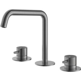 👉 Wastafelmengkraan PVD Geborsteld Gunmetal Hotbath Archie 3 Gats Zonder Waste 8720629190938