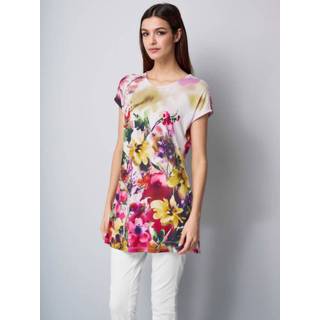 👉 Blous roze multicolor gebloemd vrouwen Blouse met bies Alba Moda Roze/multicolor