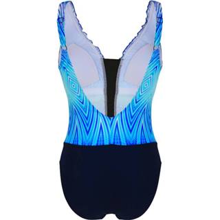 👉 Badpak kunstvezels vrouwen grafisch blauw in modieuze rucheslook voor Sunflair 4064435713962 4064435713856