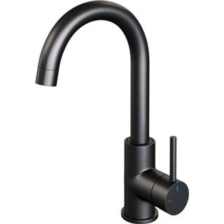 👉 Wastafelmengkraan zwart PVD mat Brauer Black Carving Opbouw Hoog Gebogen Ronde Hendel Geborsteld 8720359394521