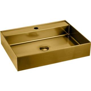 👉 Waskom RVS goud Sapho Aurum Vierkant met Kraangat 50 x 42 cm Mat 8590913919534
