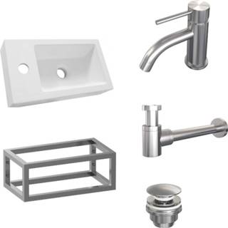 👉 Fonteinset wit RVS PVD Brauer Brushed Edition 40x22cm Incl. Toebehoren en Frame Geborsteld 8720724502964