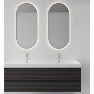 👉 Spiegelverwarming goud Spiegelcombinatie Boss & Wessing 2x Thyreos 40x100cm Ovaal Met Rand Mat LED Verlichting Geïntegreerde 8719304613848