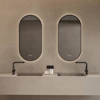 👉 Spiegelverwarming zwart mat Spiegelcombinatie Boss & Wessing 2x Thyreos 40x100cm Ovaal Met Rand LED Verlichting Geïntegreerde 8719304613862