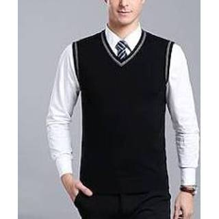 👉 Voor heren Trui vest Wollen trui Trui breien Gebreid Kleurenblok V-hals Stijlvol Vintage-stijl Kleding Winter Herfst Zwart Lichtgrijs S M L miniinthebox
