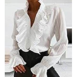 👉 Damesblouse wit zwart vrouwen Dames Blouse Overhemd Effen Lange mouw Elegant Casual Opstaande boord Normaal S miniinthebox