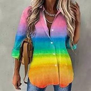 Damesblouse roze s vrouwen Dames Blouse Regenboog Kleurenblok Dagelijks Weekend Overhemd Lange mouw nappi Afdrukken Overhemdkraag Casual Streetwear Blozend / 3D-afdrukken miniinthebox