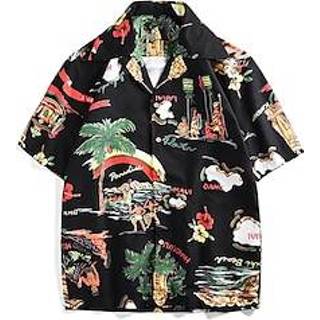 👉 Herenoverhemd zwart mannen Voor heren Overhemd Hawaiiaans Kokosnootboom Grafische prints Strand Strijkijzer Casual Feestdagen Korte mouw Button-omlaag Afdrukken Kleding Tropisch Modieus Hawaii Zacht miniinthebox