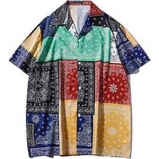 👉 Herenoverhemd blauw mannen Voor heren Overhemd Hawaiiaans Kleurenblok Tribal Grafische prints Strijkijzer Casual Feestdagen Korte mouw Button-omlaag Afdrukken Kleding Tropisch Modieus Hawaii Zacht miniinthebox