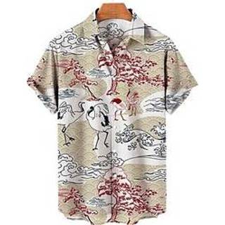 👉 Herenoverhemd roze zwart mannen Voor heren Overhemd Hawaiiaans Bloemig Kraan Grafische prints Strijkijzer Licht Abrikoos Blozend Straat Casual Korte Mouw Button-omlaag Afdrukken Kleding Tropisch Modieus miniinthebox