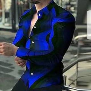 👉 Herenoverhemd marine blauw mannen Voor heren Overhemd Gestreept Grafische prints Geometrie Vlam Strijkijzer Donkerblauw Buiten Straat Lange mouw Button-omlaag Afdrukken Kleding Modieus Ontwerper Casual Zacht miniinthebox