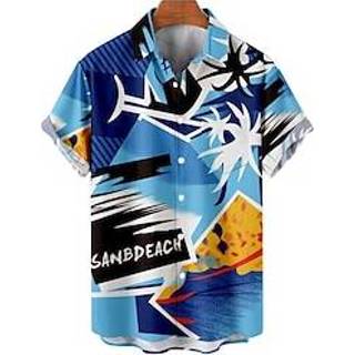 👉 Herenoverhemd wit roze blauw mannen Voor heren Overhemd Hawaiiaans Brief Kokosnootboom Gestreept Grafische prints Strijkijzer Blozend Buiten Straat Korte Mouw Button-omlaag Afdrukken Kleding Tropisch Modieus miniinthebox