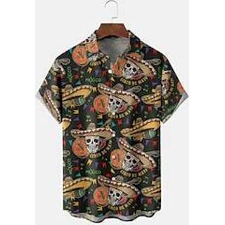 Herenoverhemd zwart mannen Voor heren Overhemd Hawaiiaans Doodskoppen Brief Grafische prints Muziekinstrument Strijkijzer Buiten Straat Korte Mouw Button-omlaag Afdrukken Kleding Tropisch Modieus Hawaii Ontwerper miniinthebox