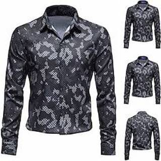 👉 Herenoverhemd zwart mannen Voor heren Overhemd Grafische prints Geometrie camouflage Strijkijzer Buiten Straat Lange mouw Button-omlaag Afdrukken Kleding Modieus Ontwerper Casual Zacht miniinthebox