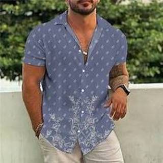 👉 Herenoverhemd blauw paars mannen Voor heren Overhemd Hawaiiaans Bloemig Grafische prints Strijkijzer Straat Casual Korte Mouw Button-omlaag Afdrukken Kleding Tropisch Modieus Boho Hawaii miniinthebox
