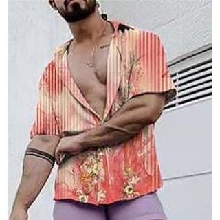 👉 Herenoverhemd geel rood mannen Voor heren Overhemd Hawaiiaans Bloemig Gestreept Grafische prints Strijkijzer Straat Casual Korte Mouw Button-omlaag Afdrukken Kleding Tropisch Modieus Boho Hawaii miniinthebox