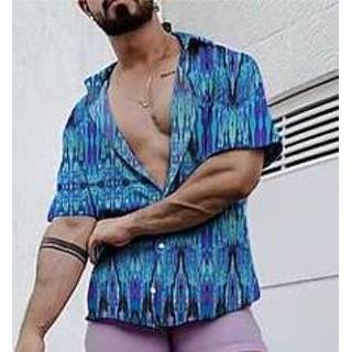 👉 Herenoverhemd geel blauw mannen Voor heren Overhemd Hawaiiaans Grafische prints Strijkijzer Straat Casual Korte Mouw Button-omlaag Afdrukken Kleding Tropisch Modieus Boho Hawaii miniinthebox