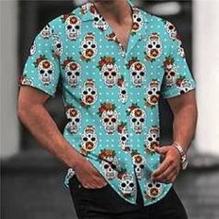 👉 Herenoverhemd zwart blauw mannen Voor heren Overhemd Hawaiiaans Bloemig Doodskoppen Grafische prints Strijkijzer Casual Feestdagen Korte mouw Button-omlaag Afdrukken Kleding Tropisch Modieus Hawaii Zacht miniinthebox