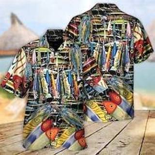 Herenoverhemd zwart mannen Voor heren Overhemd Hawaiiaans Grafische prints Vissen Strijkijzer Casual Feestdagen Korte mouw Button-omlaag Afdrukken Kleding Tropisch Modieus Hawaii Zacht miniinthebox