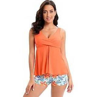 👉 Tankini zwart marineblauw blauw oranje vrouwen Dames Zwemkleding 2 stuks Normaal Zwempak 2-stuks Opdrukken Luipaard Flora Singlet Badpakken Sportief Zomer miniinthebox