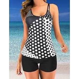 👉 Tankini zwart wit rood blauw vrouwen Dames Zwemkleding 2 stuks Normaal Zwempak 2-stuks Opdrukken Blad Stip en Singlet Badpakken Sportief Zomer miniinthebox