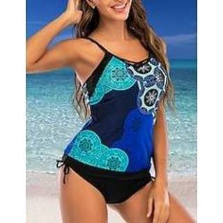 👉 Tankini rood blauw vrouwen Dames Zwemkleding 2 stuks Normaal Zwempak 2-stuks Opdrukken Grafisch Singlet Badpakken Sportief Zomer miniinthebox