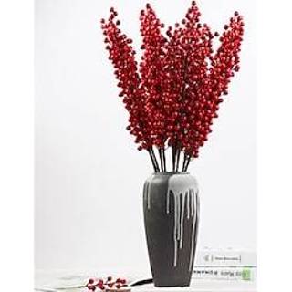👉 Rood 4 stks hoge tak 12 vork fruit rijkdom simulatie bloem nep kerst nieuwe jaar decoratie 80 cm/31.5in miniinthebox