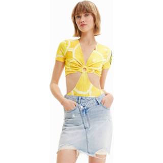 👉 Elastische elastane vrouwen m geel Body met cut-outs en Smiley® - YELLOW 8445110395394