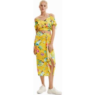 👉 Sjaal geel viscose XS vrouwen Midi-rok met split en - YELLOW 8445110391181