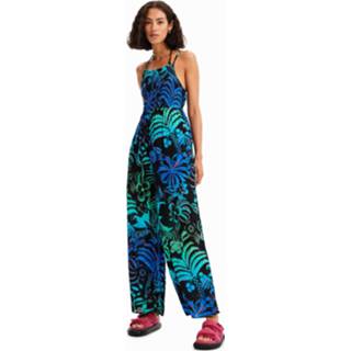 👉 Jumpsuit blauw viscose l vrouwen Lange tropische met schouderbandjes - BLUE 8445110391778