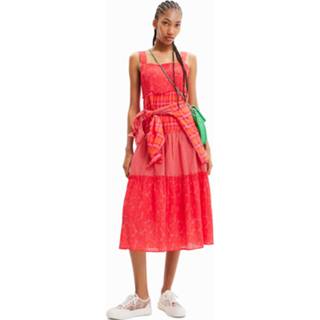👉 Lange jurk rood polyester m vrouwen met schouderbandjes en patch - RED 8445110396797