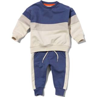 👉 Kledingset katoen blauw baby's Baby sweatbroek en sweater kleurblokken