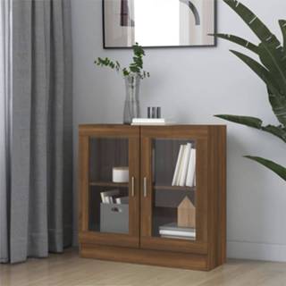 👉 Vitrinekast hout 82,5x30,5x80 cm bewerkt bruineikenkleurig 8720286977361
