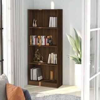 👉 Boekenkast hout 4 schappen 60x24x142 cm bewerkt bruineikenkleur 8720286976364