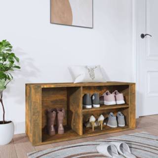 👉 Schoenenkast hout 100x35x45 cm bewerkt gerookt eikenkleurig 8720287223290