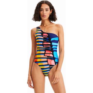 👉 Badpak zwart elastane XS vrouwen met asymmetrisch bandje - BLACK 8445110404546