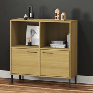 👉 Boekenkast bruin metalen hout met poten OSLO 90x35x90,5 cm 8720845578237