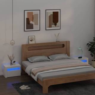 👉 Nachtkastje wit Nachtkastjes 2 st met LED's 60x35x40 cm 8720286589809