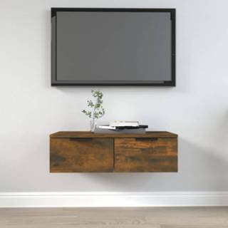 Wandkast hout 68x30x20 cm bewerkt gerookt eikenkleurig 8720287084556