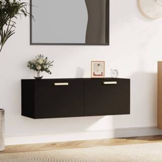 👉 Wandkast zwart hout 100x36,5x35 cm bewerkt 8720287083832