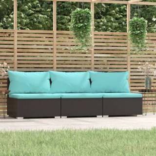 👉 Driezitsbank zwart met kussens poly rattan 8720286697993