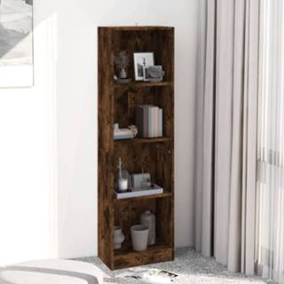 Boekenkast 4-laags 40 bewerkt hout gerookt eikenkleur VD-816065 Boekenkast hout 4-laags 40x24x143 cm bewerkt gerookt eikenkleur 8720845693305
